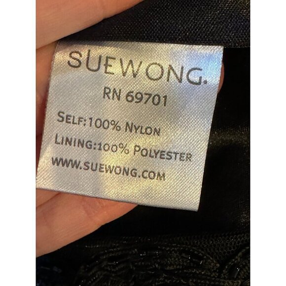 Sue Wong Dress Women 2 Black Lace Beaded‎ Illusion Knee Length Mini Sheath Party - Picture 11 of 14